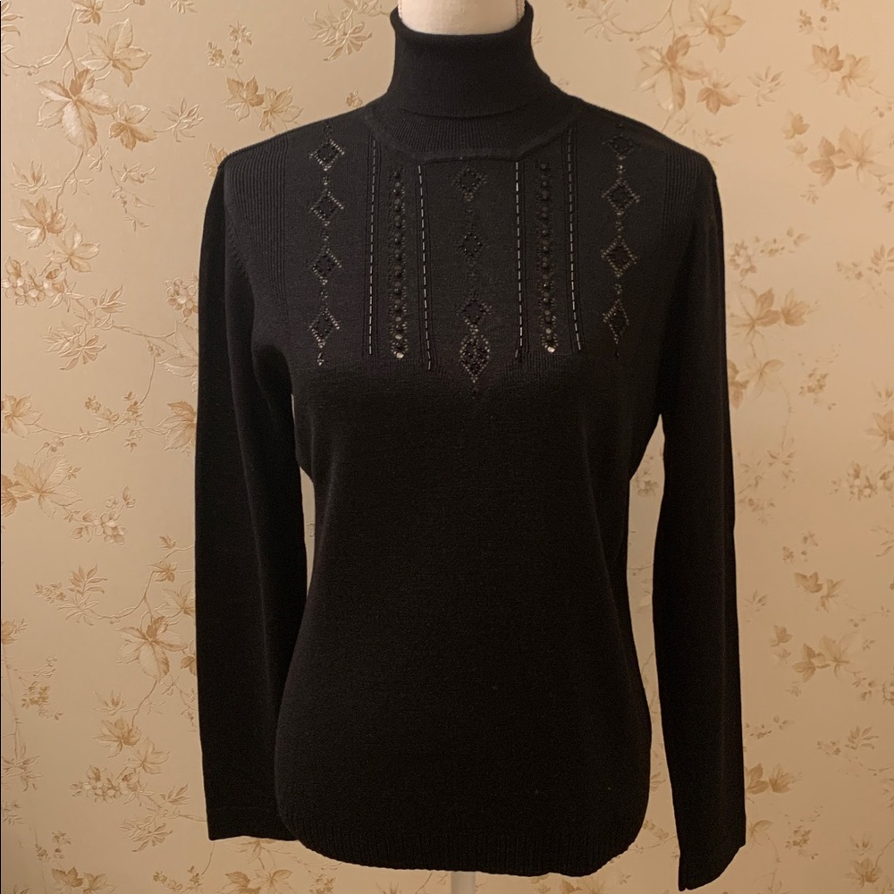 Alfani Black Turtleneck Sweater with Embellished Design PL